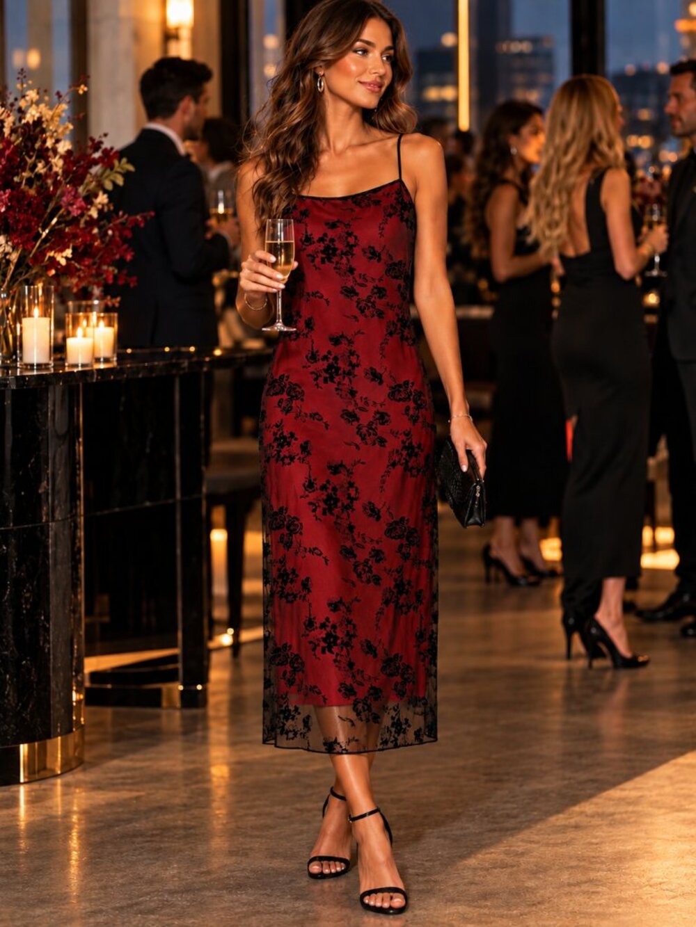 Shein Floral Lace Cami Bodycon Dress Red/Blk Sz M, 6 Fairy Witchy Whimsigoth
